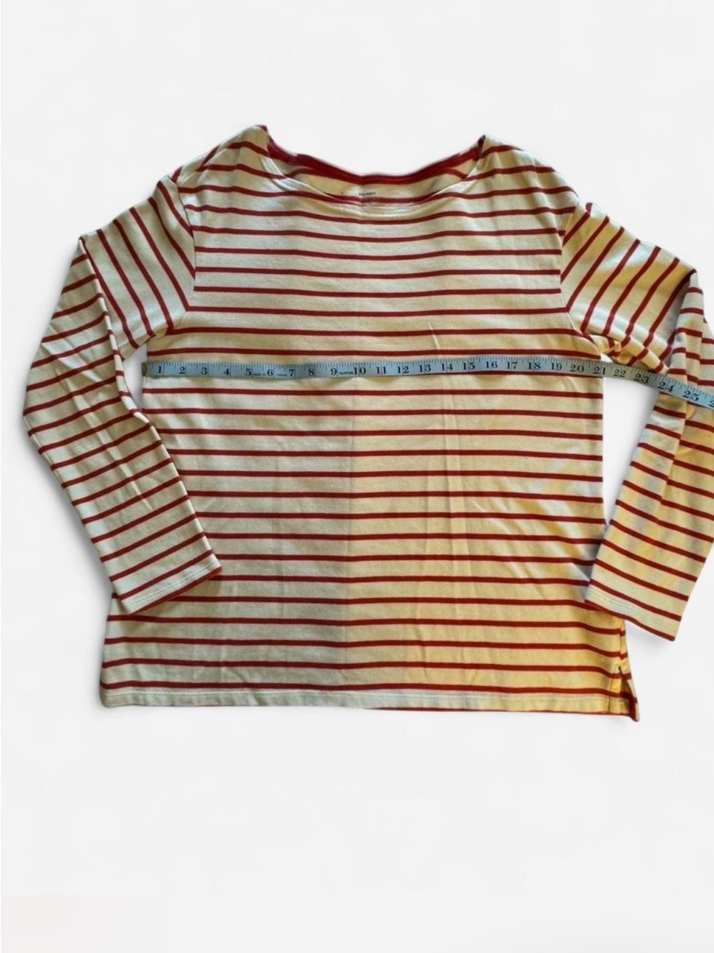 Old Navy Cream and Red Striped Long-Sleeve Tee
